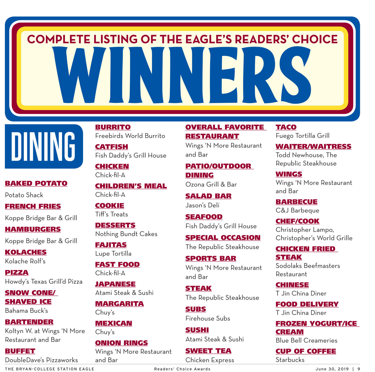 The Eagle Readers' Choice Award 2019